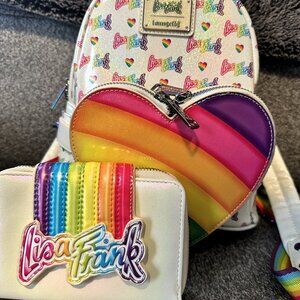 Lisa Frank Loungefly Rainbow Mini Backpack with matching wallet